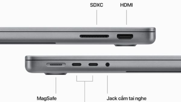 Cổng kết nối trên MacBook Pro 14 inch chạy chip M3 thường